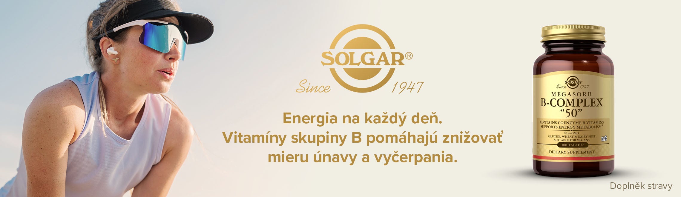 banner B-komplex se ženou ve sportovních brýlích